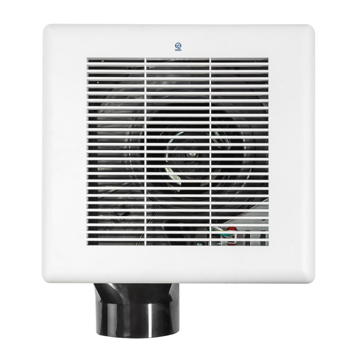 Top view of the bath exhaust fan showing the stylish decorative grille design.