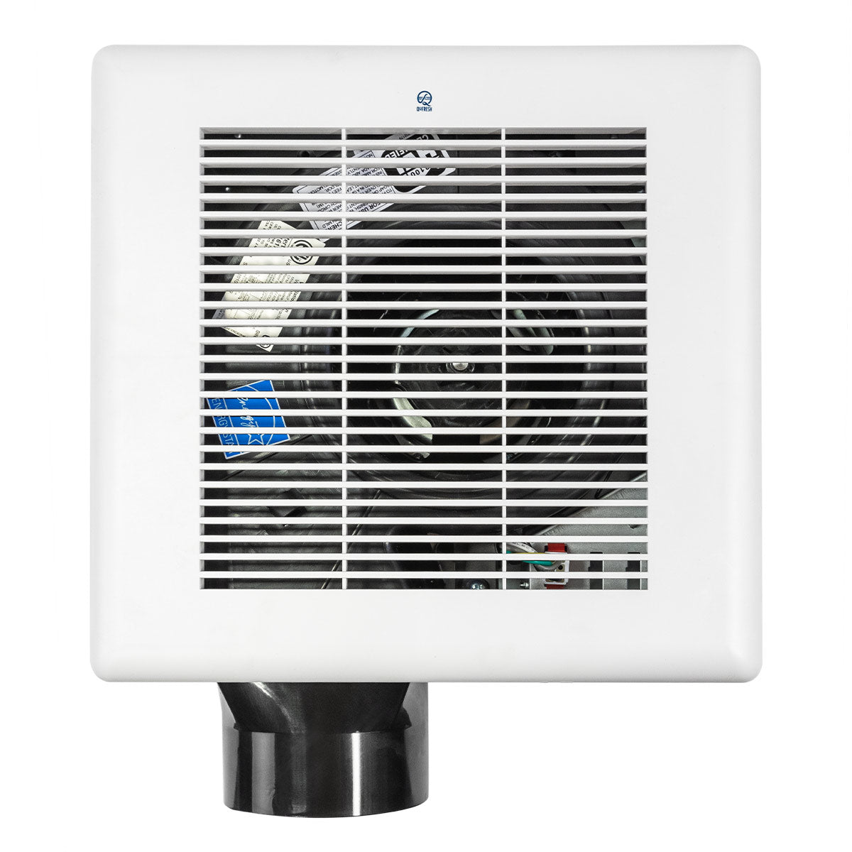 Top view of the bath exhaust fan showing the stylish decorative grille design.