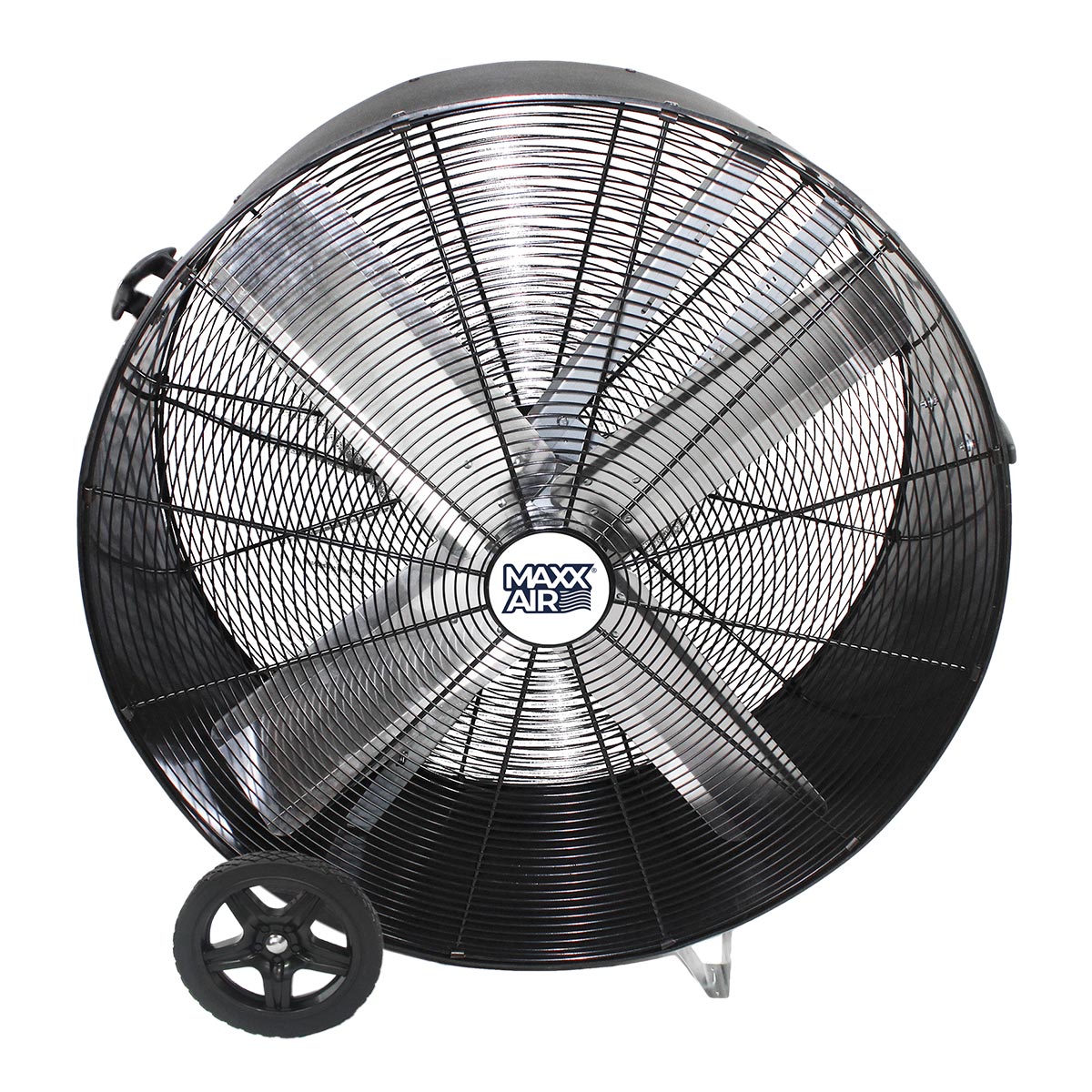 Front view of the Maxx Air 36 in. belt drive barrel fan in black.