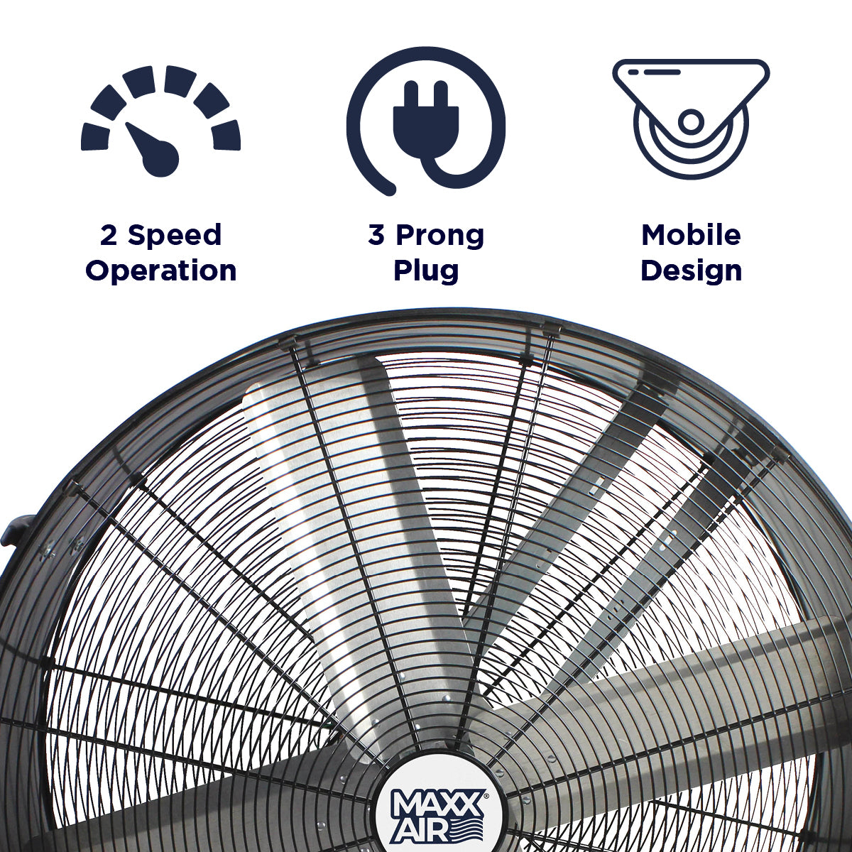 Features of the 30 in. polyethylene fan include 2 speed operation, portable design, and 3 prong electric plug.
