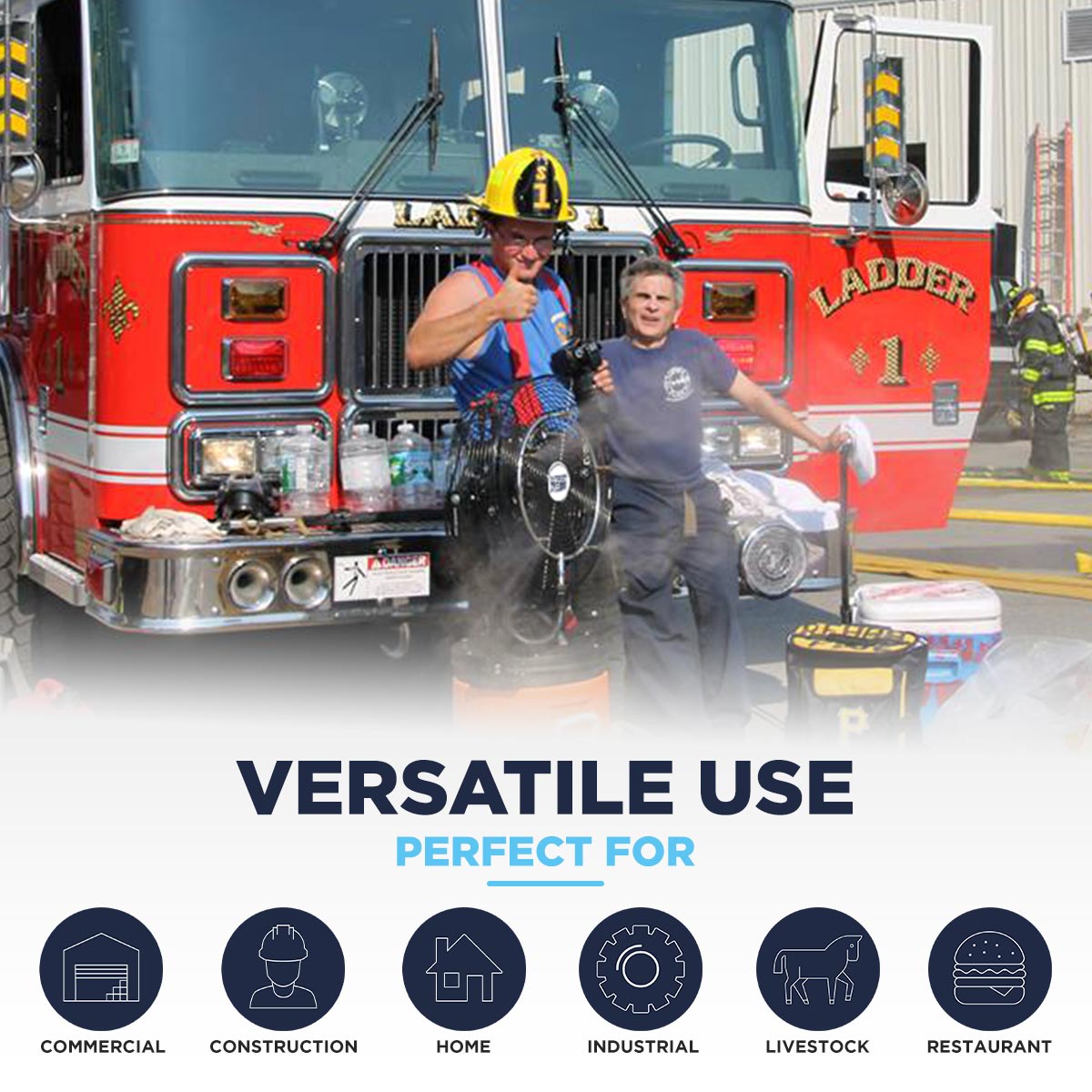 The Maxx Air 18" misting fan can be used in a wide variety of environments, including commercial, construction, and home applications.