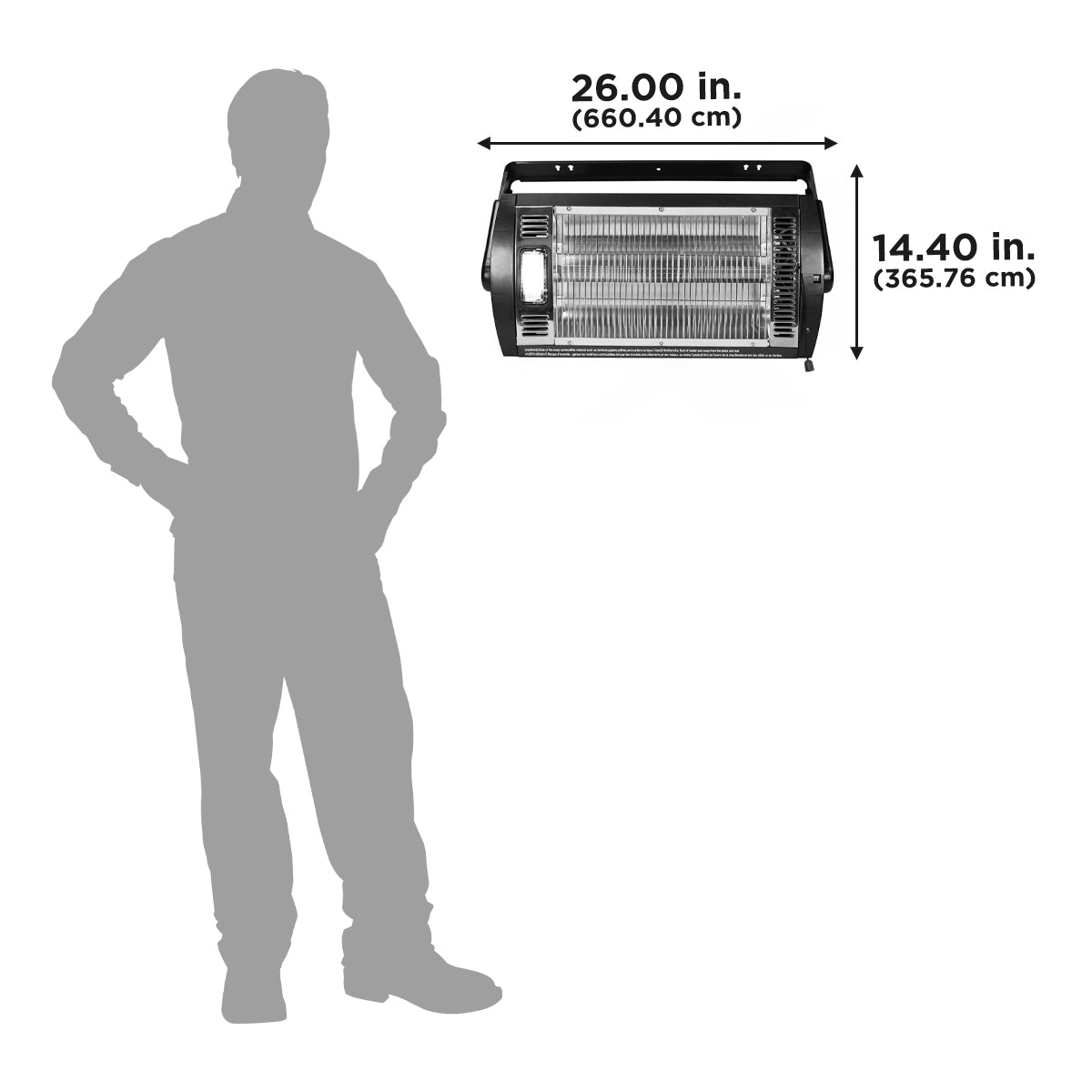 The H1500 body is 26 inches wide and 14.4 inches high.