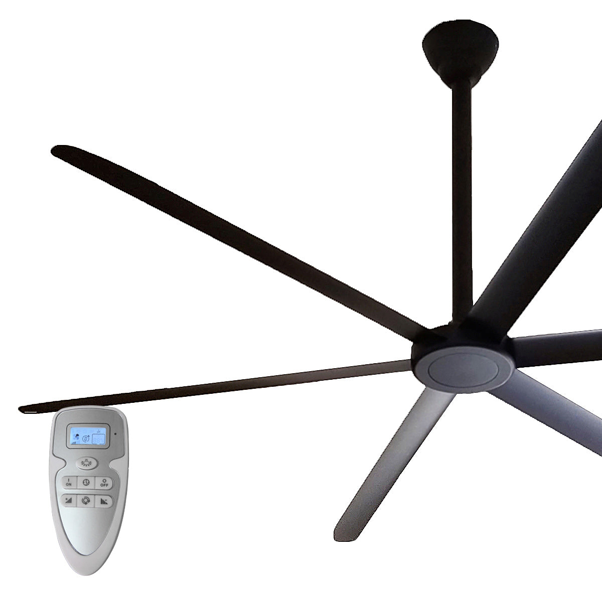 108 in. diameter high CFM ceiling fan in black finish.