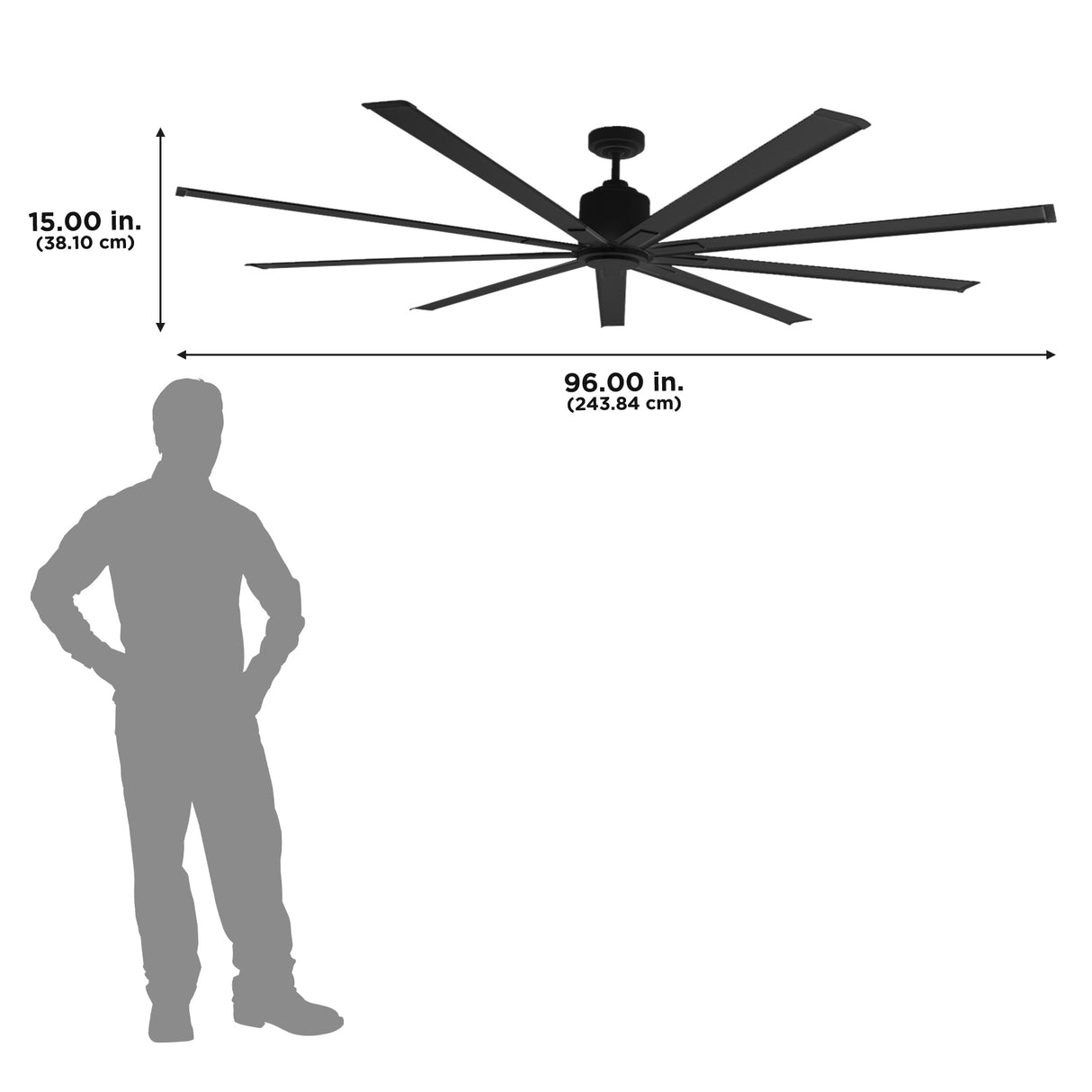 The ICF96 is 15" high with a 96" diameter.
