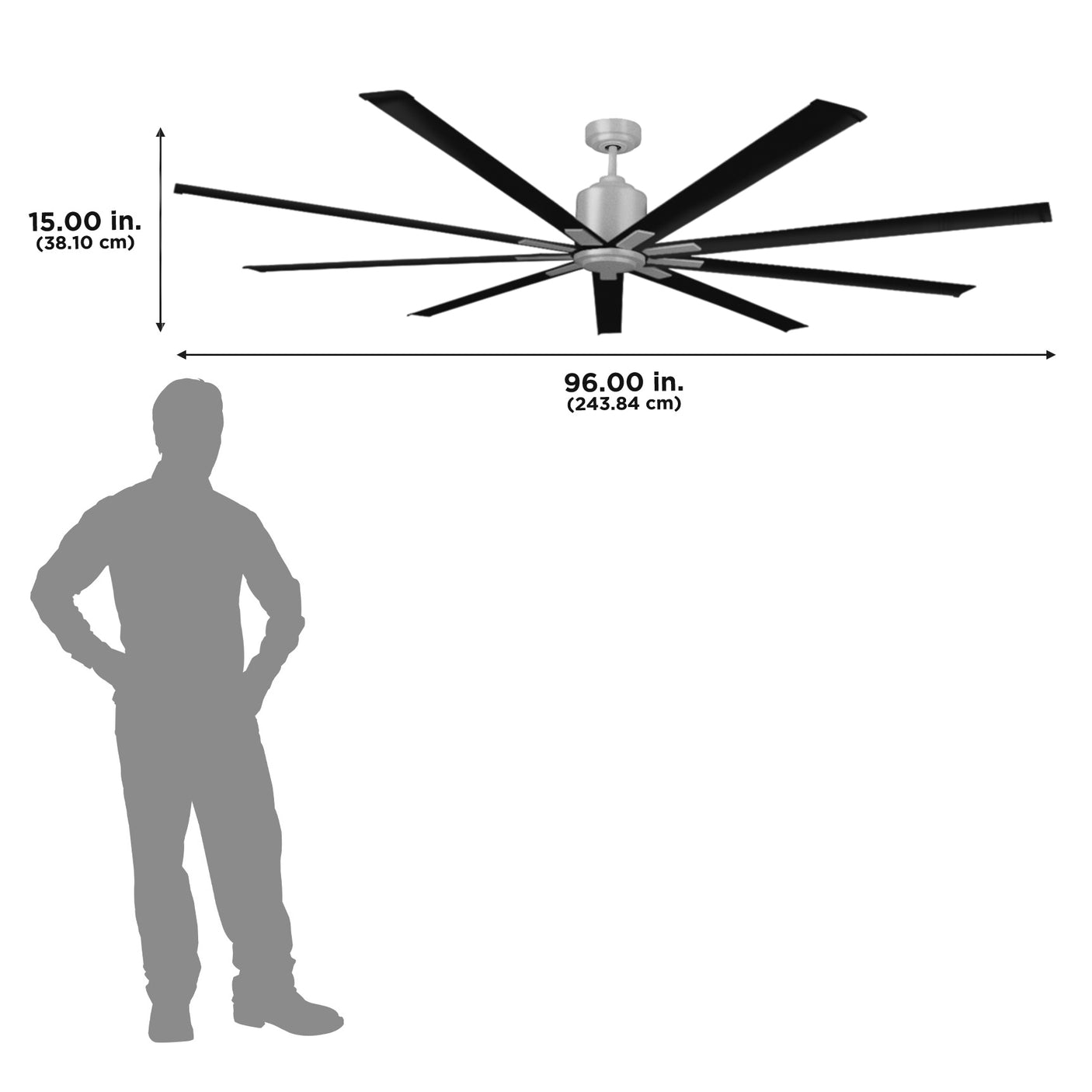 The ICF96 is 15" high with a 96" diameter.