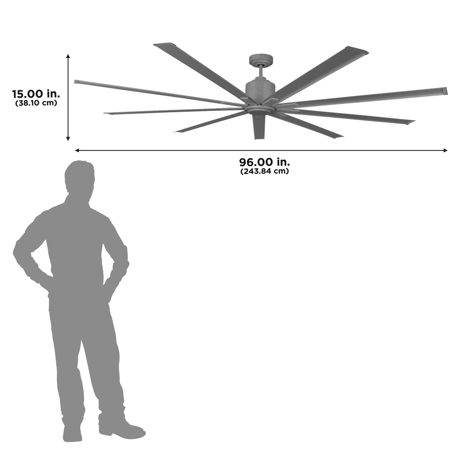 The ICF96 is 15" high with a 96" diameter.