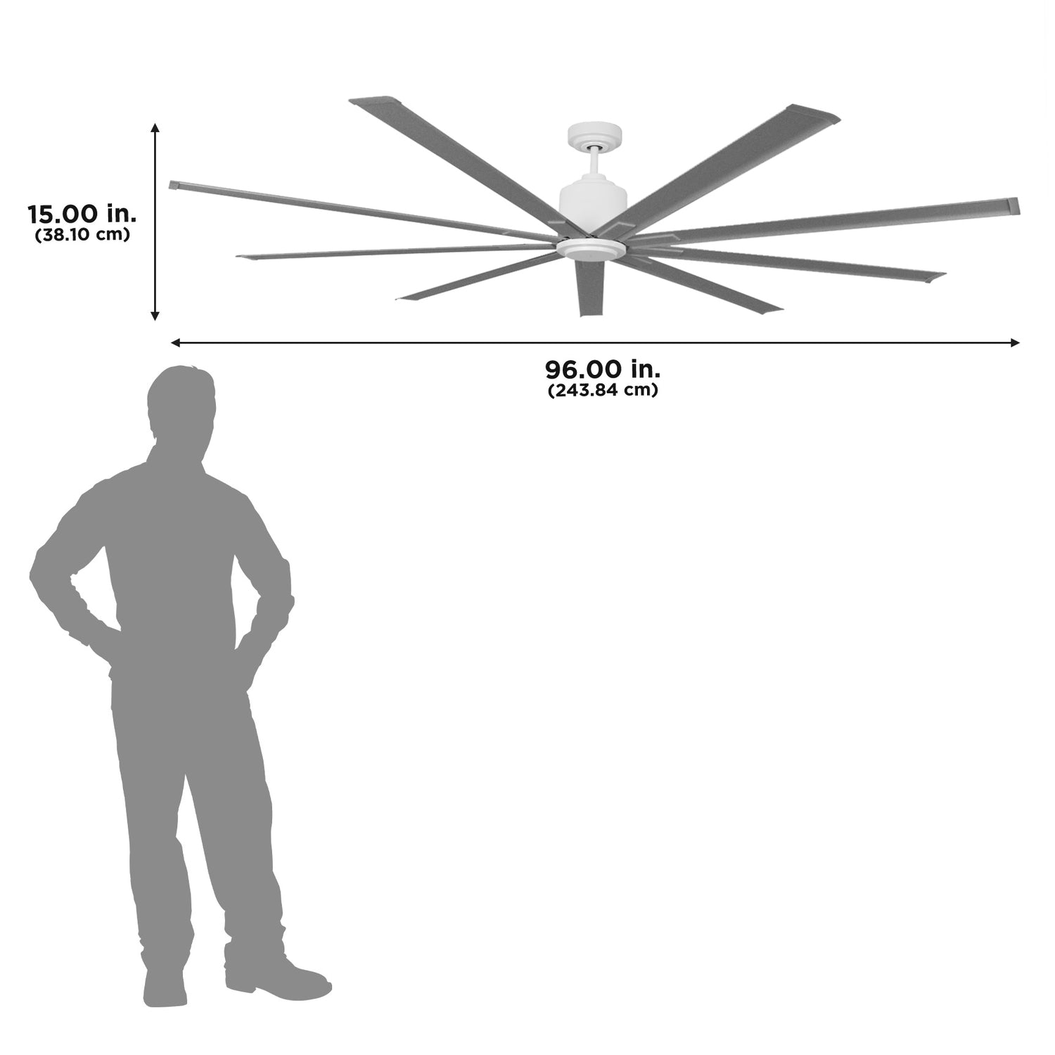 The ICF96 is 15" high with a 96" diameter.