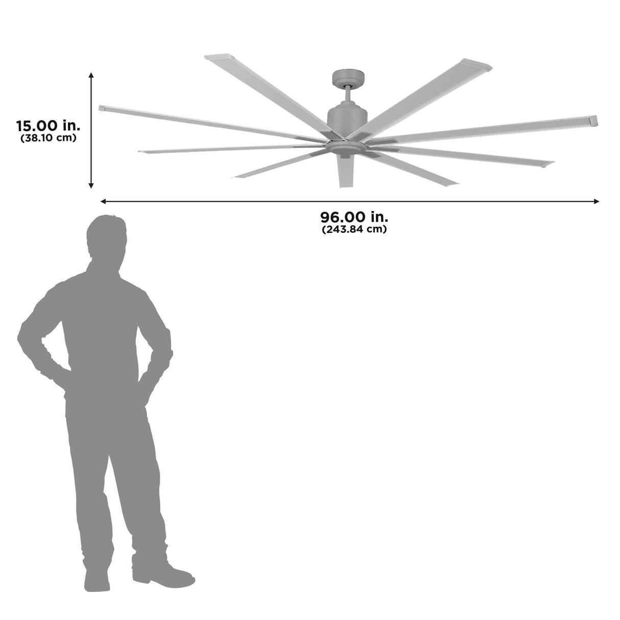 The ICF96 is 15" high with a 96" diameter.