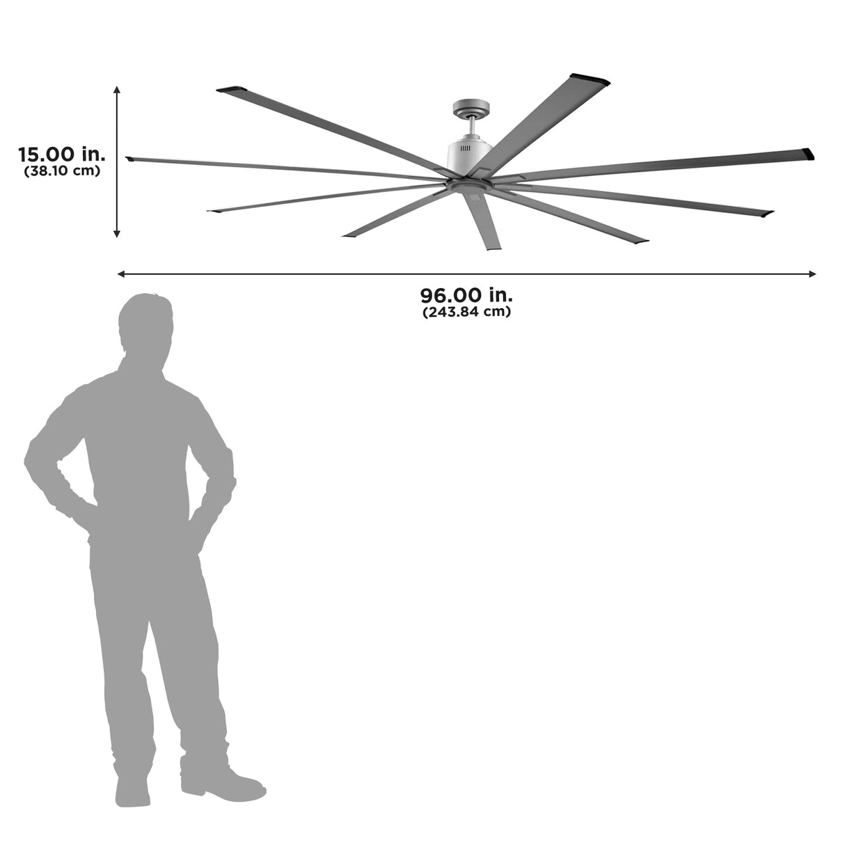 The ICF96 is 15" high with a 96" diameter.