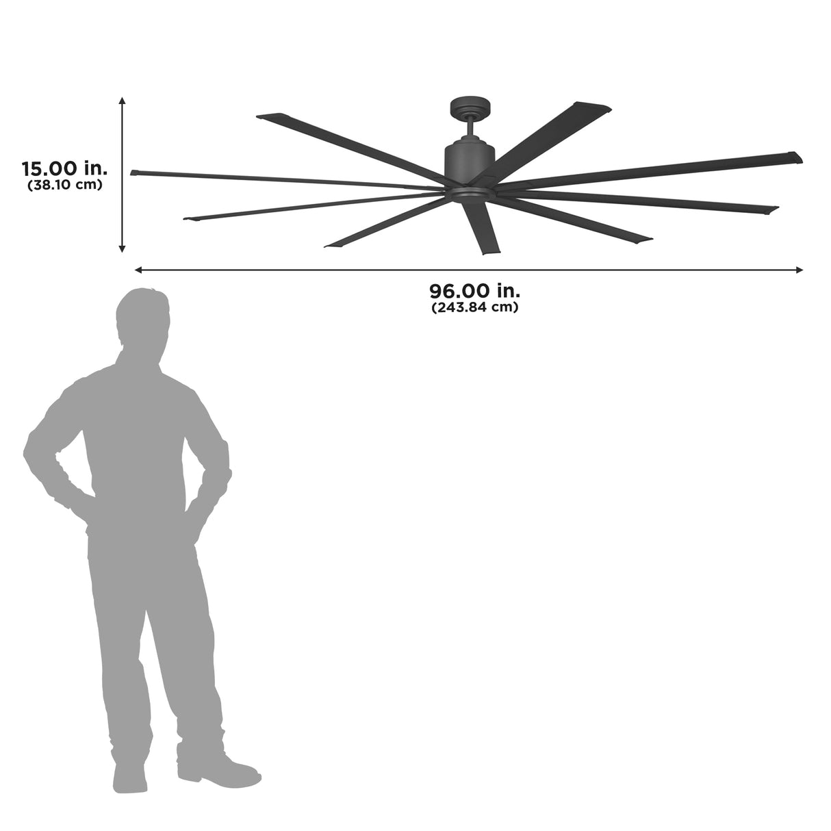 The ICF96 is 15" high with a 96" diameter.