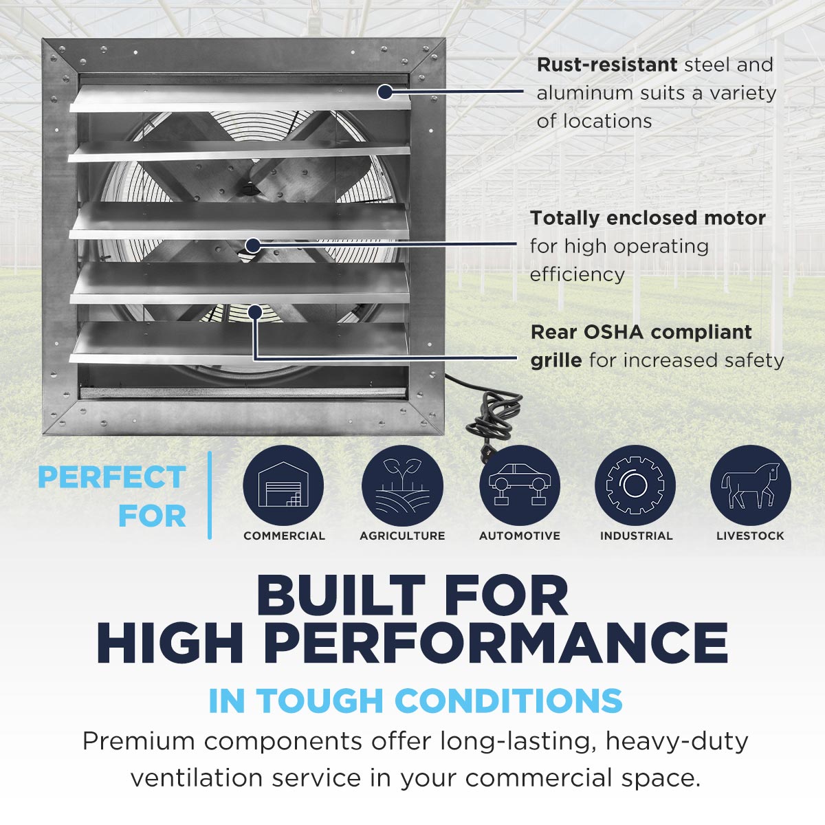 18 In. Heavy Duty Exhaust Fan, High Performance Totally Enclosed Motor