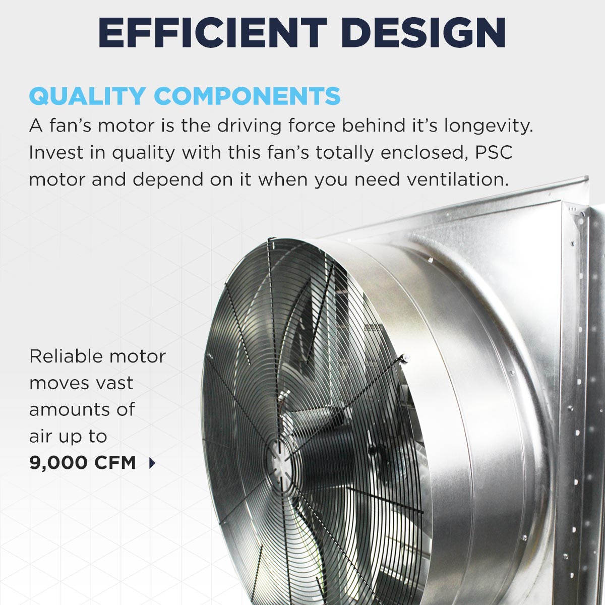 The Maxx Air IF36 has an efficient totally enclosed PSC motor that moves up to 9000 CFM.