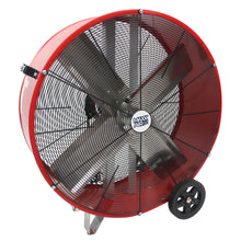  30 in. direct drive industrial fan with red powder-coated metal housing.