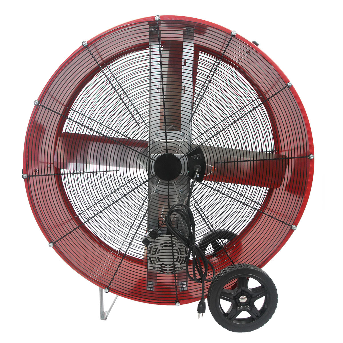 Rear view of the 36 in. belt drive air mover showing the location of the speed switch and power cord.