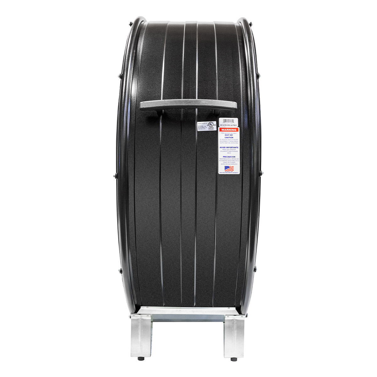 Left side view of the 42 in. professional air mover with non-skid feet for quiet operation.