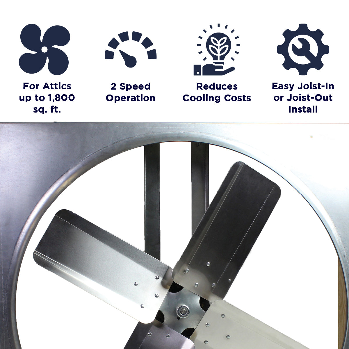 Features of the CX242DDWT include ventilation coverage for attics up to 1,800 sq. ft., 2 speed operation, reduced cooling costs, and joist-in or joist-out install compatibility.