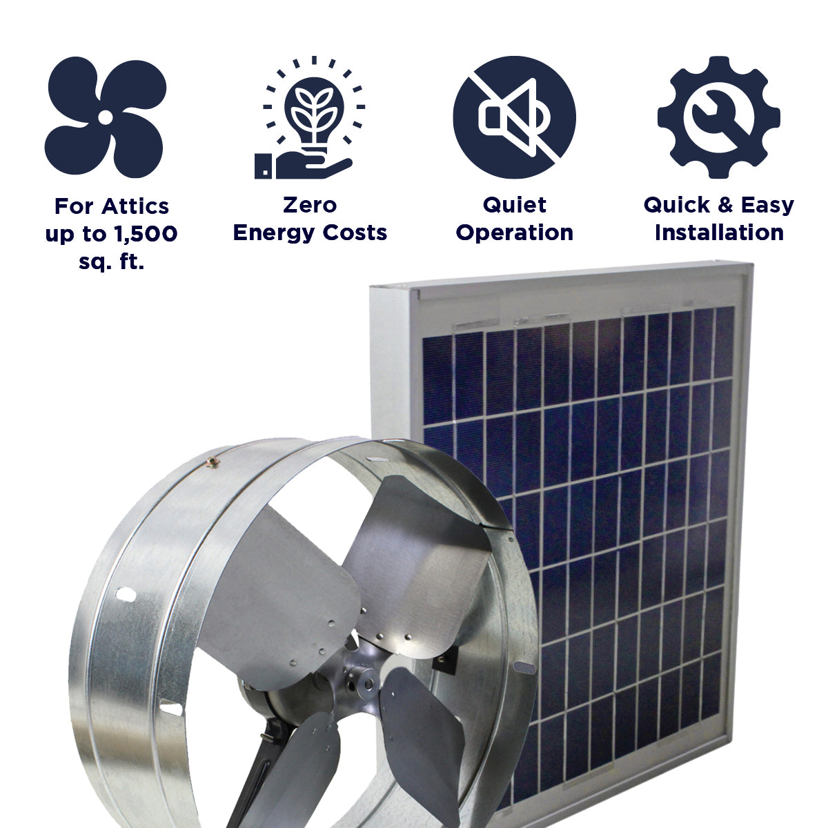 Features of the CXSOLGB include ventilation coverage up to 1,500 sq. ft., zero energy costs, quiet operation, and a quick and easy install.