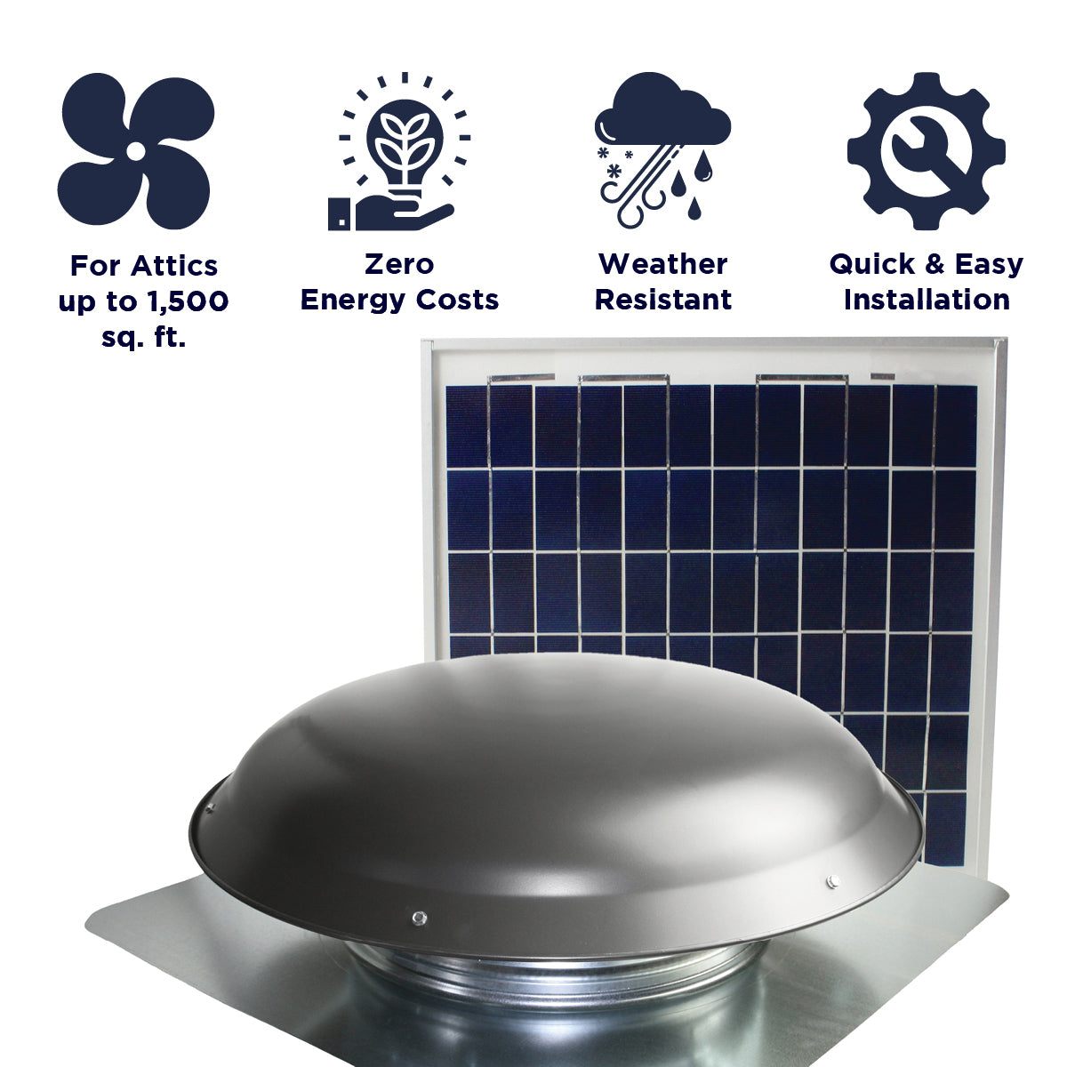 Features of the CXSOLRF series include ventilation coverage up to 1,500 sq. ft., zero energy costs, weather resistant construction, and a quick and easy install.