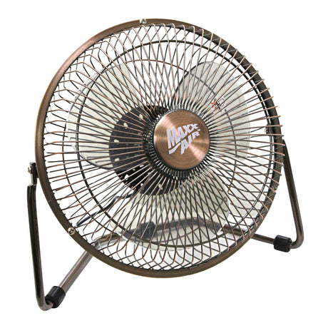 8 in. mini desk fan with USB plug in copper finish.