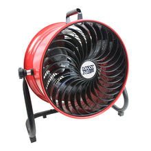  16 in. high velocity floor fan with deep shroud in red finish for focused airflow.