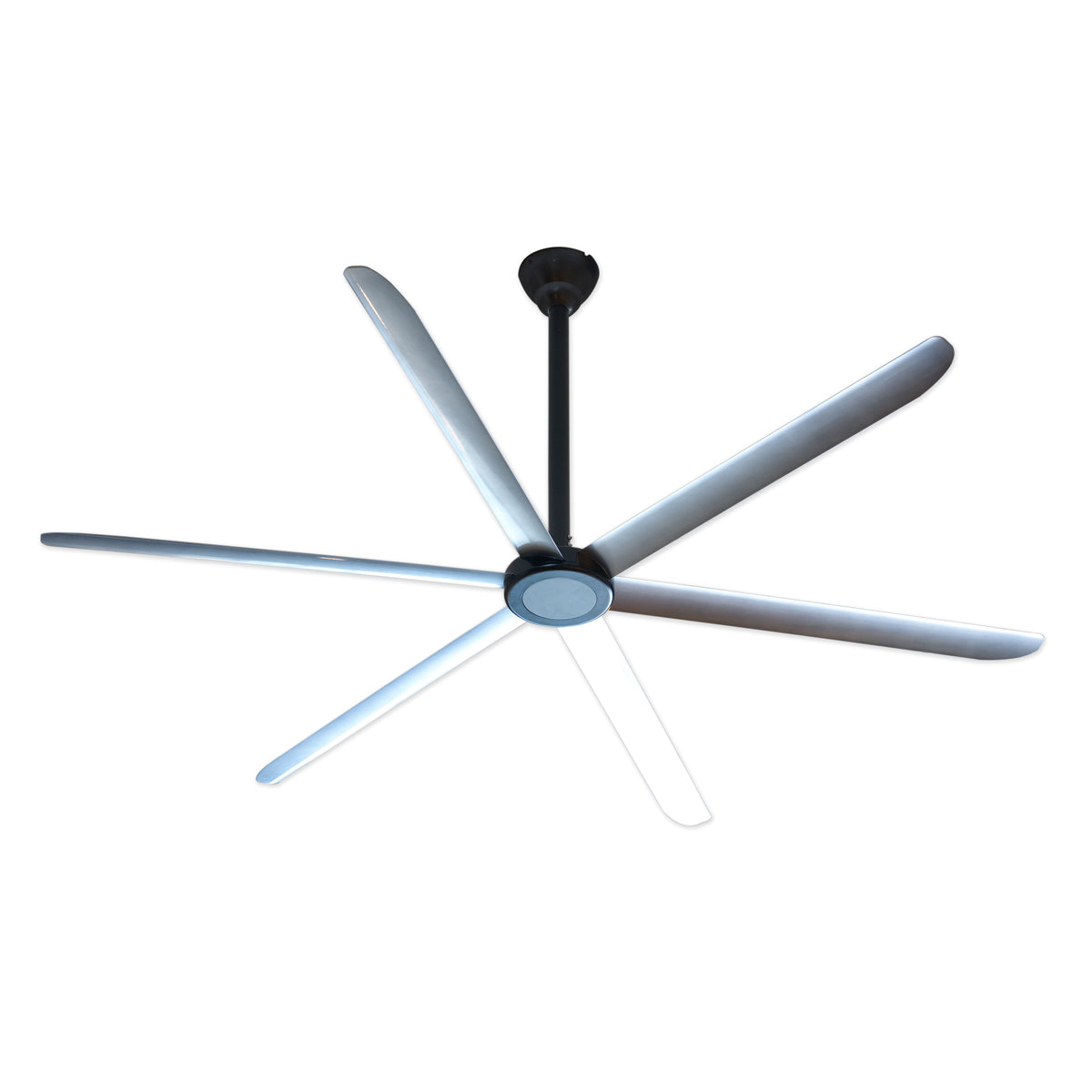 Large 108 in. diameter ceiling fan in anodized black finish.
