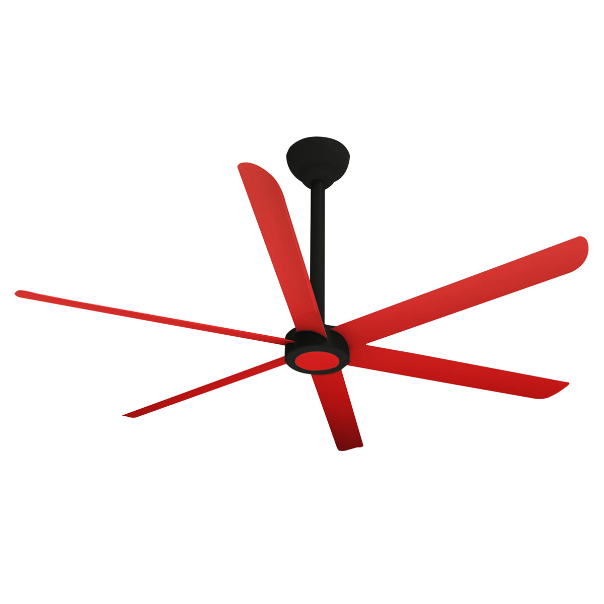 Modern 108 in. diameter HVLS ceiling fan in vibrant red finish.