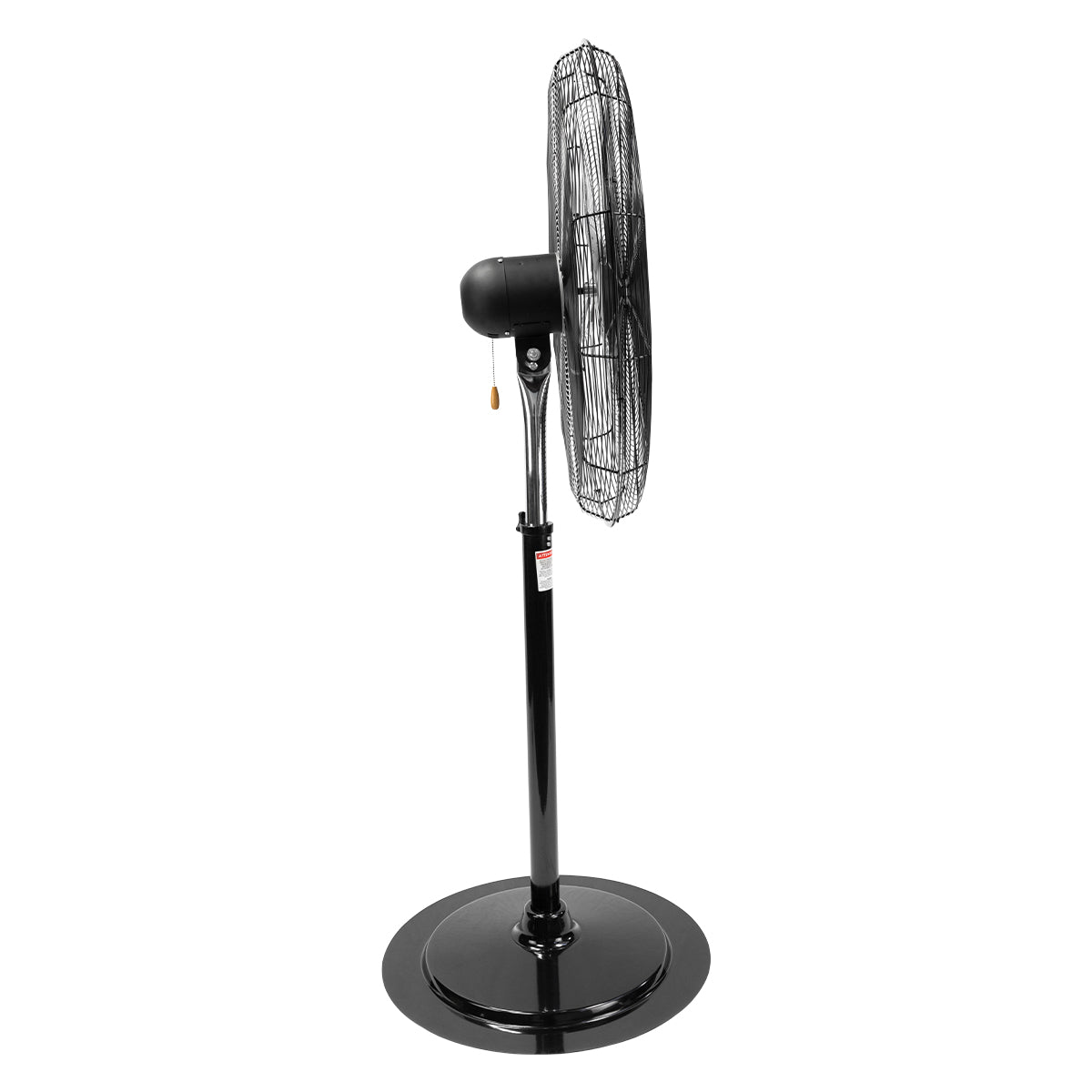 Left side profile of the HVPF 30 pedestal shop fan showing the pole and base assembly.