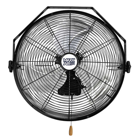 Front of 18 in. commercial wall mount fan with pull chain.