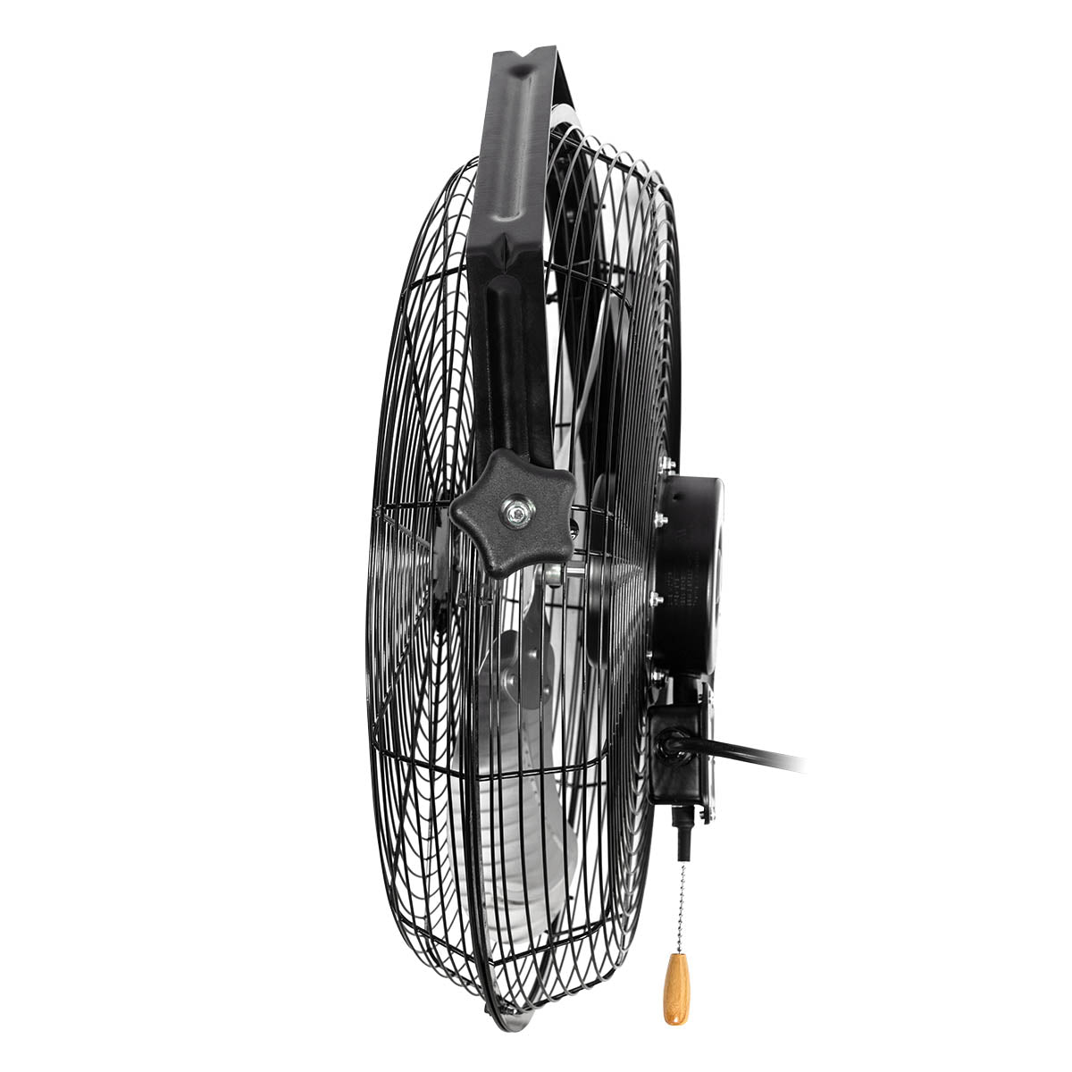 Right side profile view of the 18 in. cooling fan in ceiling mount position.