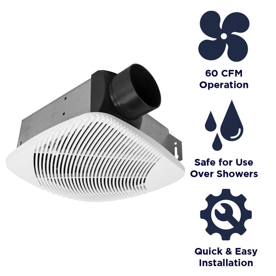 Features of the NX703 include 60 CFM operation, safe for installation over showers, and easy installation.