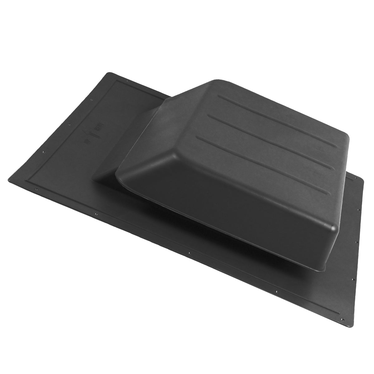 Left side view of the static vent showing the polypropylene construction.