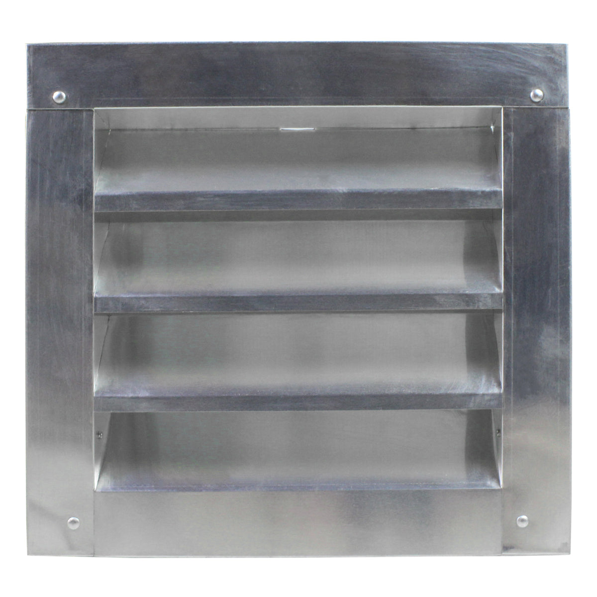 Front view of the aluminum louver vent in mill finish.