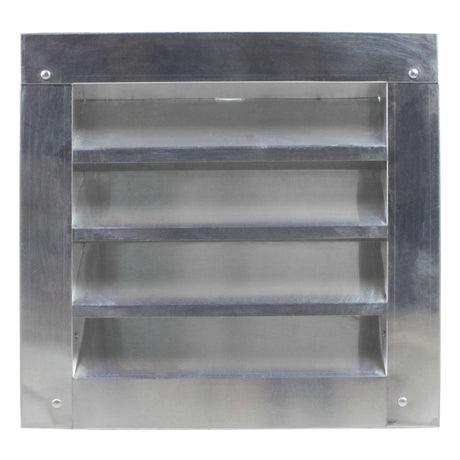 Front view of the aluminum louver vent in mill finish.