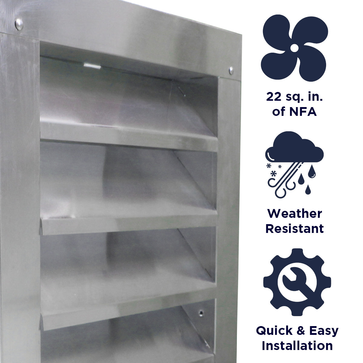 Features of the SGV88 unit include providing 22 sq. inches of net free air, weather resistant construction, and a quick and easy install.