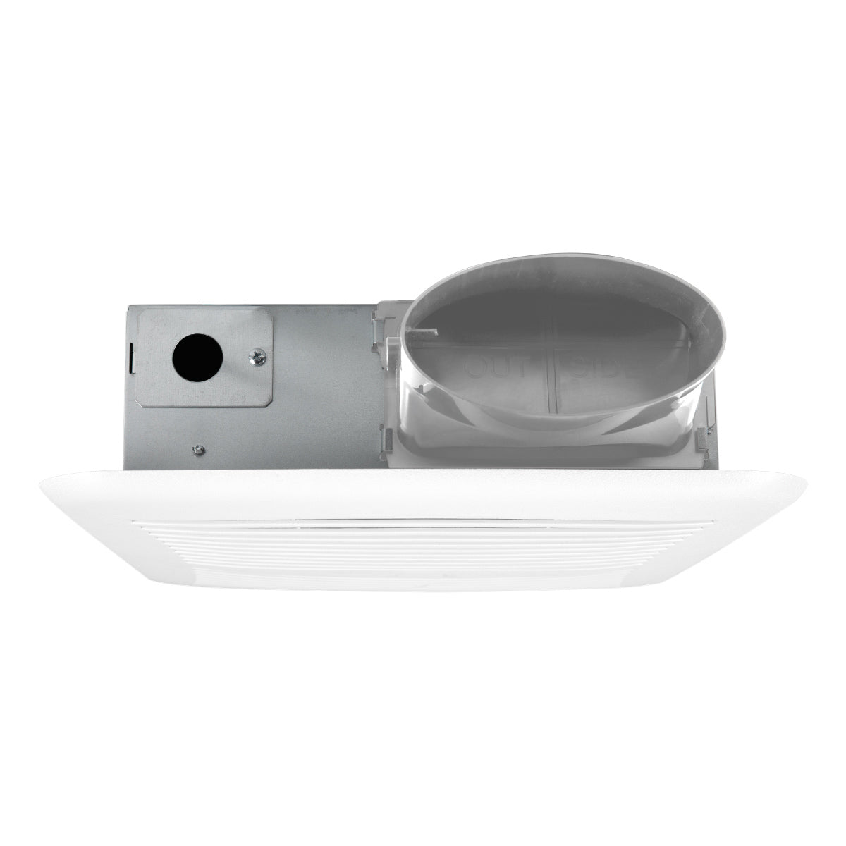 Front view of the bath fan with the 4 in. oval duct collar for installation.