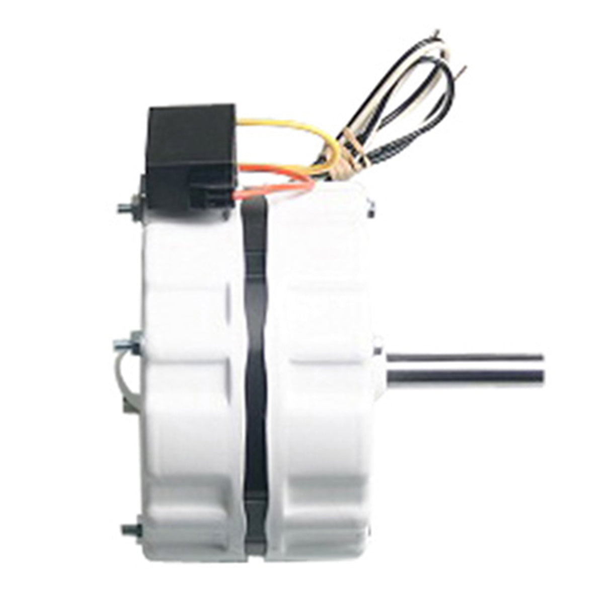 Left side view of the motor showing the capacitor.