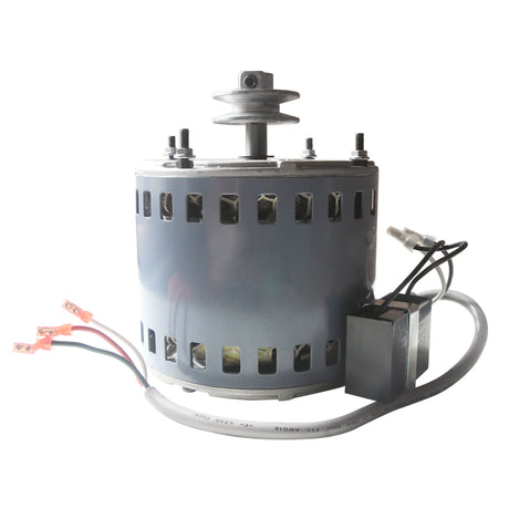 Side view of drum fan motor with pulley.