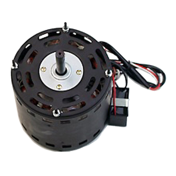 Angled view of belt drive motor with capacitor.