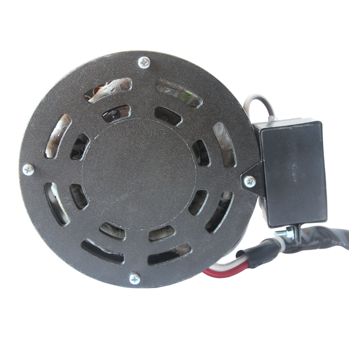 Back of vented motor and capacitor.
