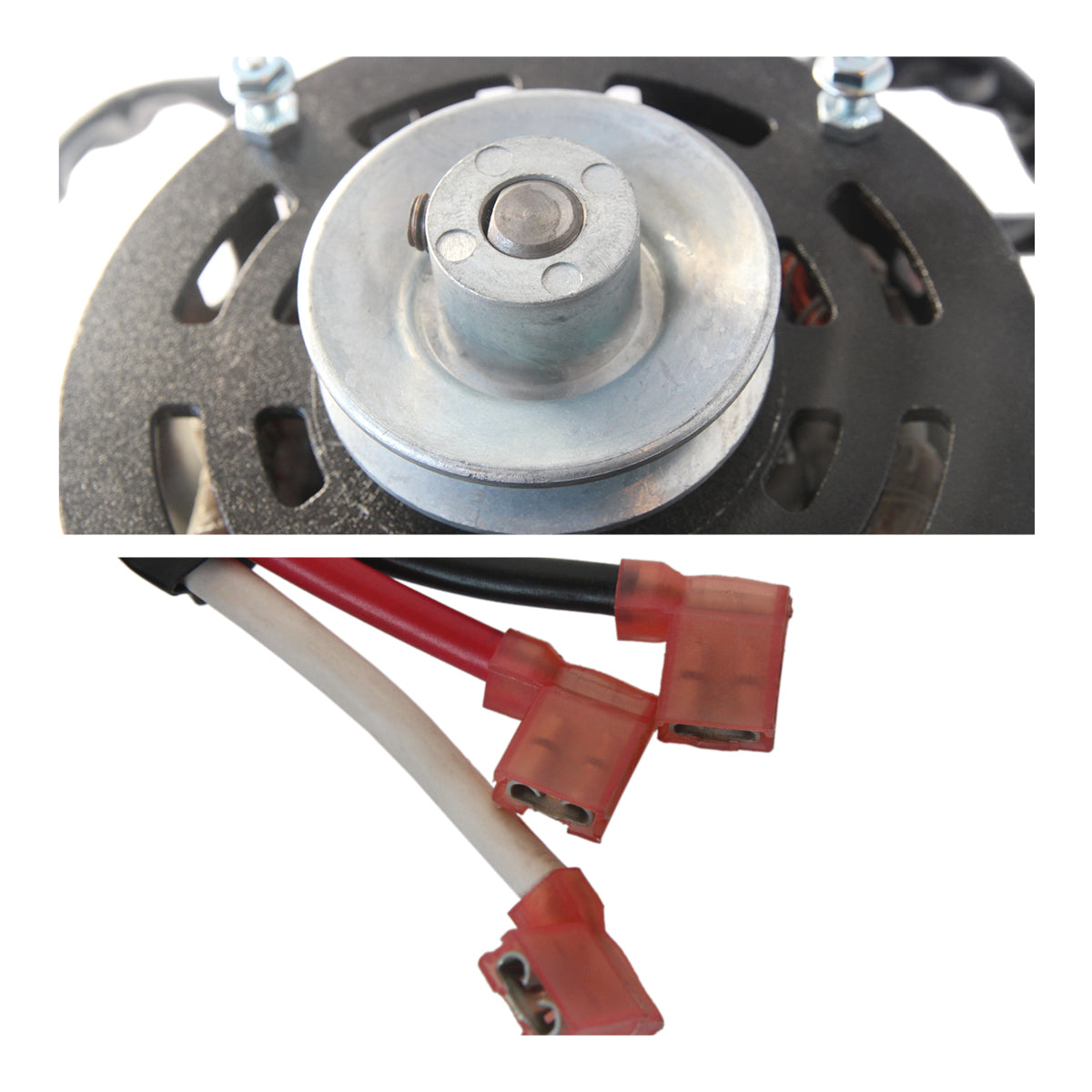 Close-up of pulley and terminal clips.