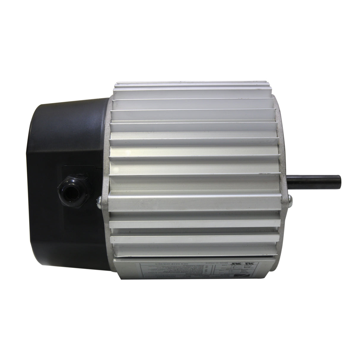 Left side profile view of the swamp cooler motor.