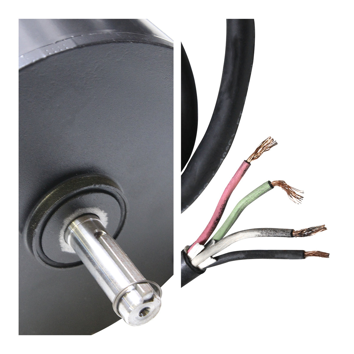 Close-up of motor shaft and wiring.