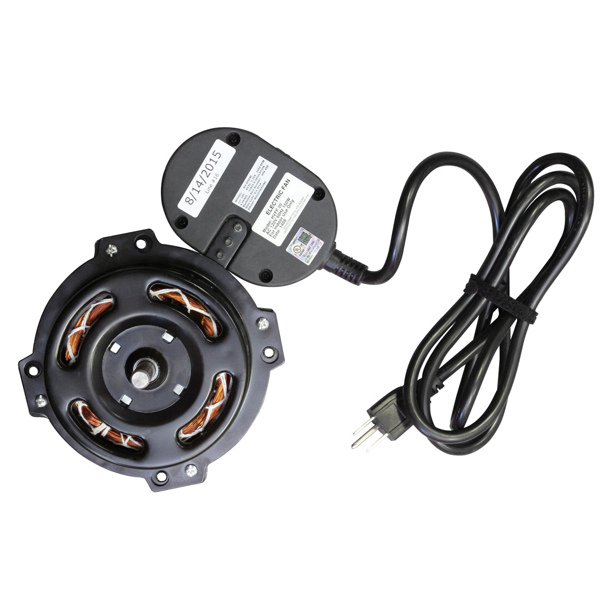 Front view of motor with pre-wired switch and power cord.