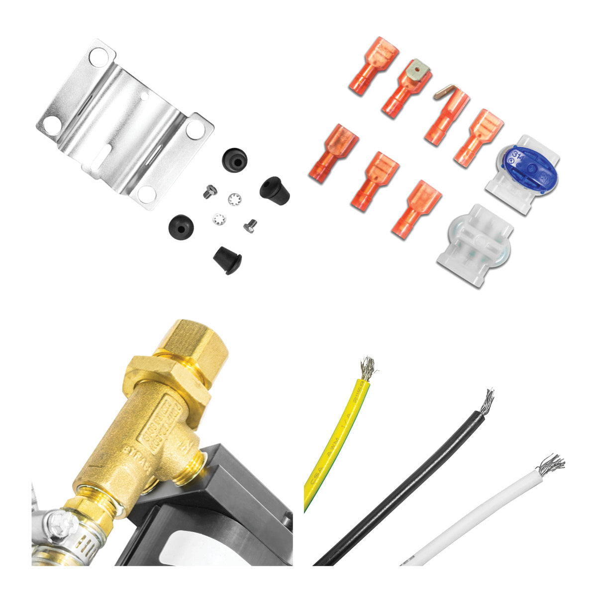 Close-up of fittings, bracket, wiring, and connections for the Maxx Air misting fan.