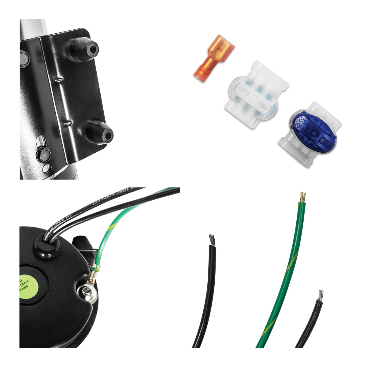 Close-up of fittings, bracket, wiring, and connections for the Maxx Air misting fan.