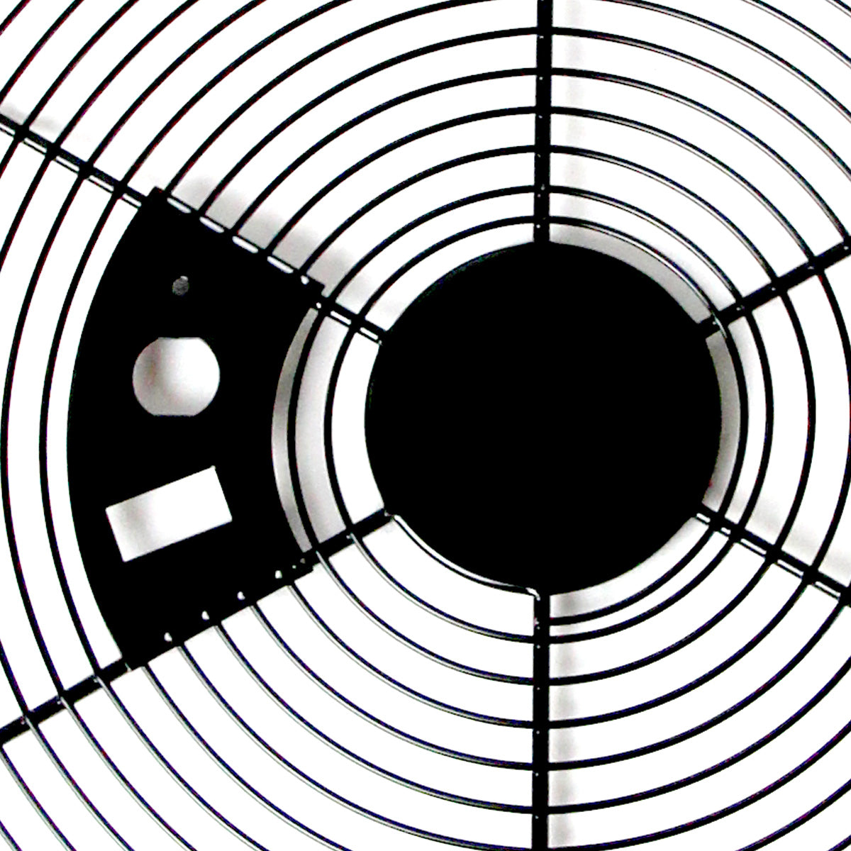 Close-up of center plate, switch and power cord openings.