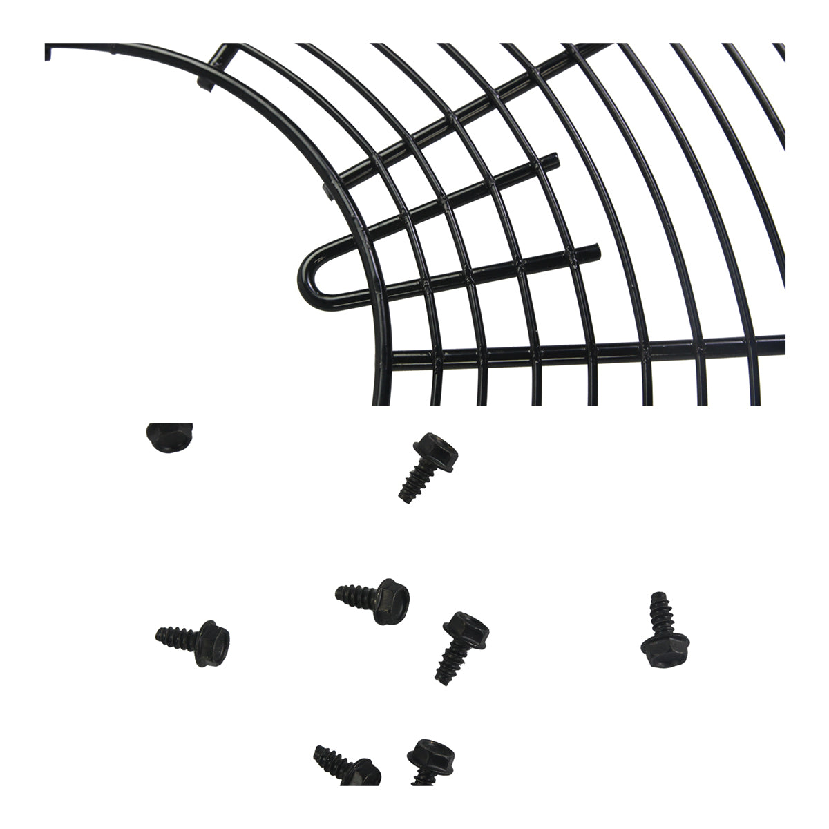 Close-up of grille construction and replacement screws provided.
