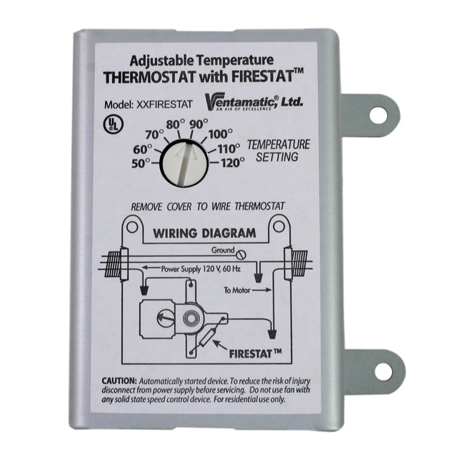 Front view of thermostat with wiring diagram instructions showing the fusible Firestat link.