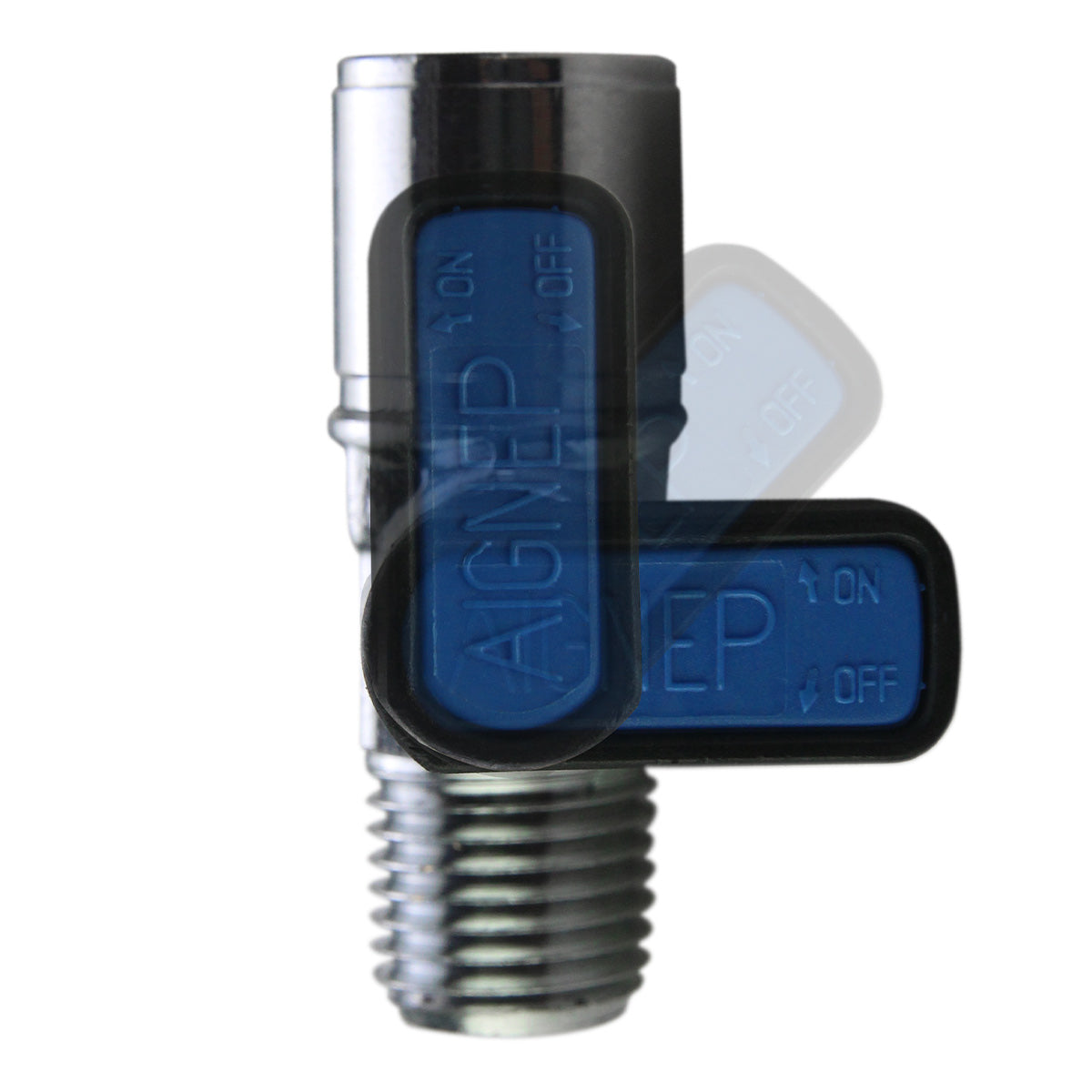 View of the valve in on and off positions.