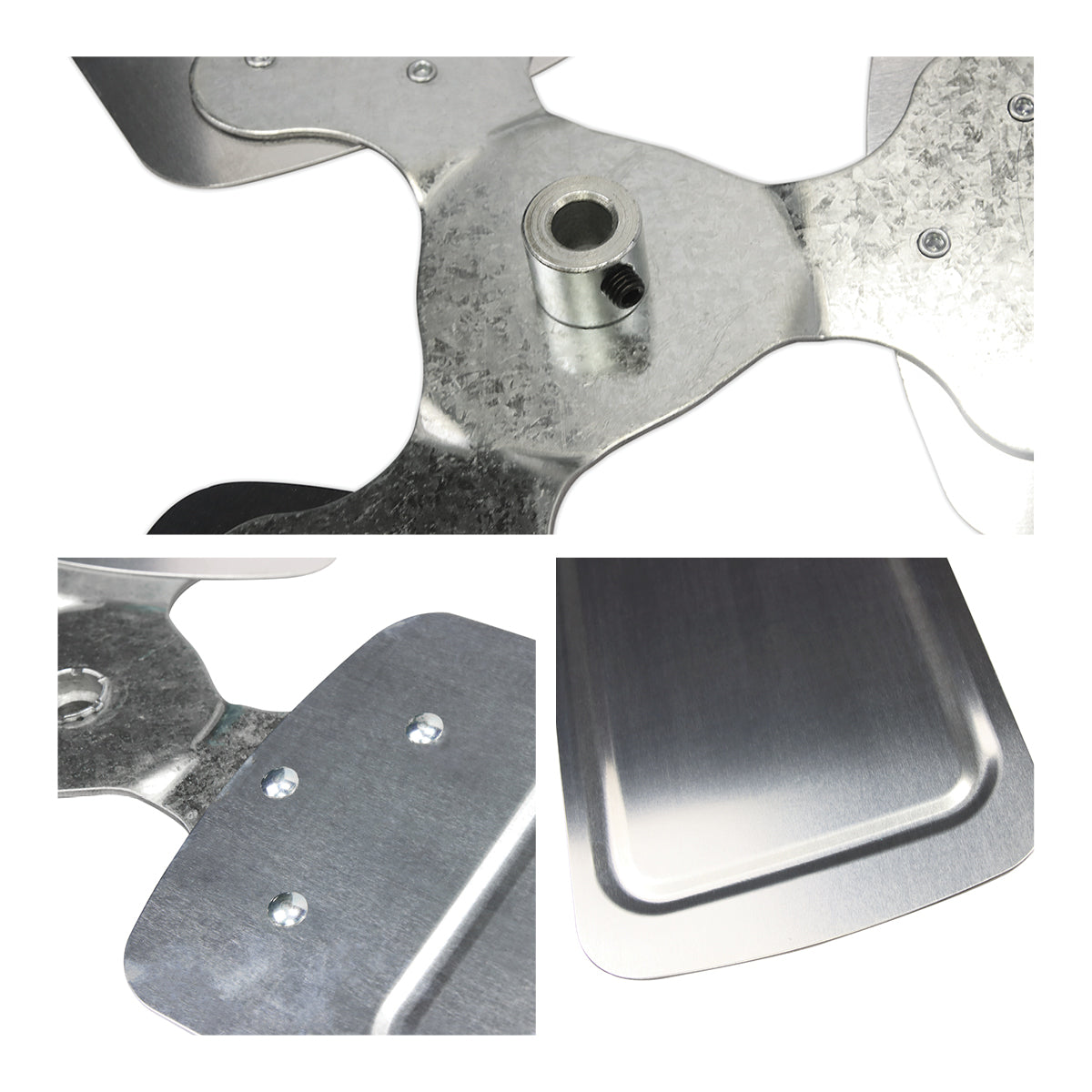 Close-up of hub, riveting, and blade design.